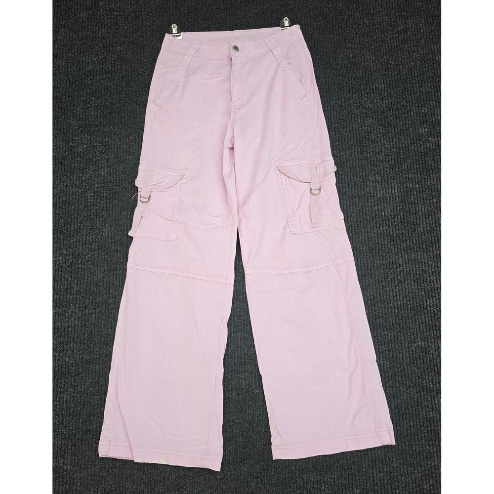 American Eagle Pink Cargo Pants Womens 000 Short Wide Leg Lyocell Blend Utility